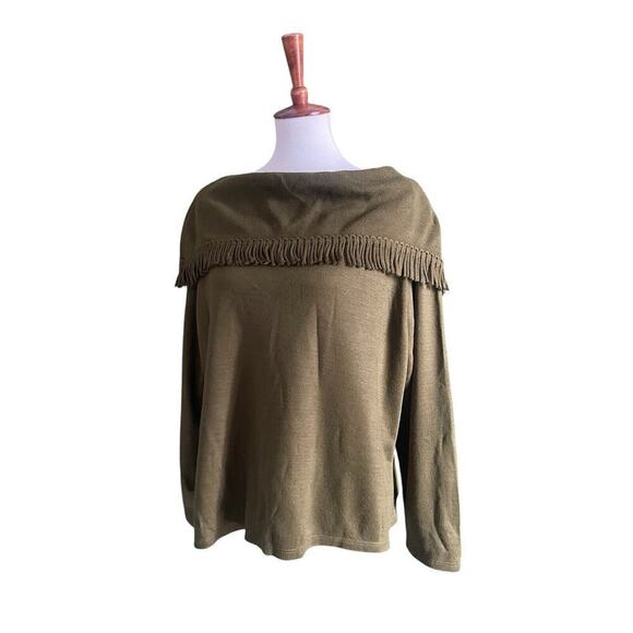 Vintage Green Sweater with Fringe Size XL 90s Boho Miss Dorby - Picture 2 of 5